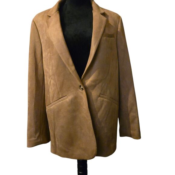 Z Supply Large Blazer Suede Camel With Notched Lapels And Relaxed Fit Preppy - Picture 1 of 9